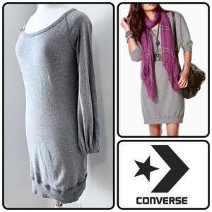 Converse Gray Scoopneck Fitted Sweatshirt Dress Long-Sleeve w/Belt Small
